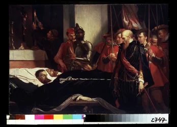 ""Sista hyllningar till greven av Horn Philippe de Montmorency (1524-1568) och till Lamoral, greve av Egmont (1522-1568) på deras dödsbädd, avrättade för förräderi efter att ha samlats till Gueux-revolten (början av Åttioåriga krig (fyra