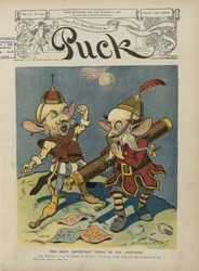 Puckomslag som hyllar Charles Evans Hughes till guvernör i New York, 1906 (tidning)