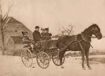 Män och kvinnor i en häst och vagn, 1937