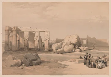 Egypten och Nubien: Volym II - nr 4, Fragment of the Great Colossi, vid Memnonium, 1838.