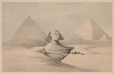 Egypten och Nubien: Volym I - nr 18, Den stora sfinxen, Pyramiderna i Gizeh, framifrån, 1839.