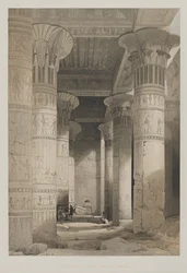 Egypten och Nubien, Volym I: View Under the Grand Portico of the Temple, Philae, 1846.