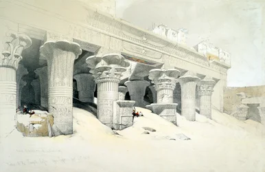 Portik av sandstentemplet Edfu tillägnad den falkhövdade guden Horus, Egypten, 1838