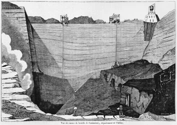 Kolgruvan vid Commentry, illustration från Le Magasin Pittoresque, 1835 (bw-foto)