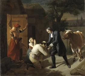 Francois Fenelon (1651-1715) tar tillbaka en ko stulen från en bonde - Fenelon ger tillbaka en stulen ko till en bonde, av Hersent, Louis (1777-1860). Olja på duk. Mått: 97,5x109,5cm. Nationalmuseum Stockholm