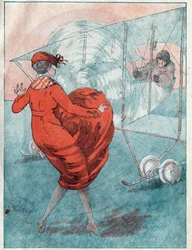 Den gynnsamma vinden: spiralbänder. Illustration av Louis Icart (1888-1950) för tidningen "" Le Fantasio""" från maj 1916.