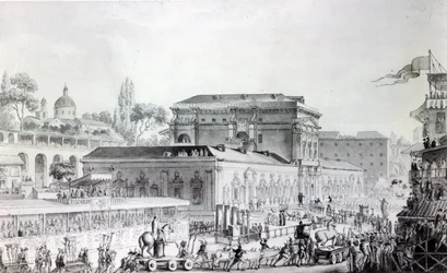 Fornsaker som hittades vid Herculaneum transporteras till Neapelmuseet, ca 1782 (penna, bläck och akvarell på papper)