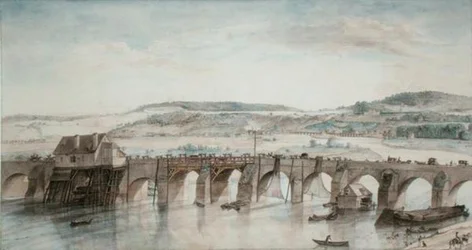 De två broarna (Saint-Cloud och Sevres) (penna och bläck och akvarell på papper)