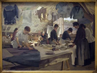 Rippers verkstad i Trouville. Målning av Louis Joseph Anthonissen (1849-1913), Olja på duk
