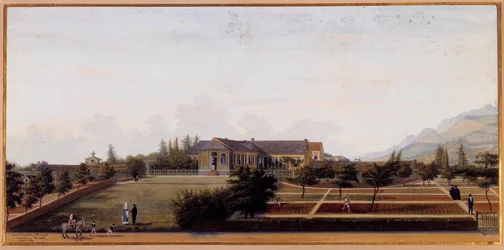 Utsikt över Longwood på ön Saint Helena, där Napoleon Bonaparte bodde (1769-1821) under sin exil Akvarell av Louis Marchand (1791-1876) 1820 Sön 0,27 x 0,57 m Malmaison, slottsmuseum