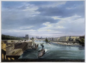 Pont du Carrousel et bateau steam - i "" Paris en 1837" av Arnout
