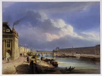 Pont du Carrousel och Louvrens stora galleri - i "Paris 1837" av Arnout