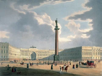 Alexanderkolonnen och arméns högkvarter i St. Petersburg, tryckt av Lemercier, Paris, 1840-talet