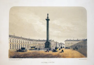 Vendome Column, Paris. Litografi akvarell, illustration av Arnout, i "Album, souvenirs de Paris", Daziaro redaktör, Paris