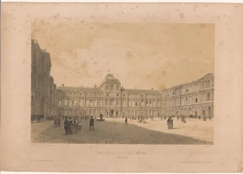Utsikt över innergården (Cour Carrée) till Louvren Vue de la cour du Louvre (titel på objekt) Grand Views of Paris (serietitel) Grandes Vues de Paris (serietitel)
