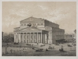 Bolchoi - Bolsjojteatern i Moskva, av Jacottet, Louis Julien (1806-?). Litografi
