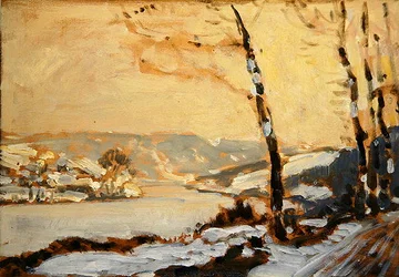 Fuldadalen, nära Kassel, med snö (olja på kartong)