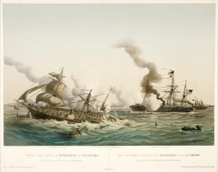 Combat Naval entre le Kearsage & l?Alabama,pub. 1864 (färglitografi)