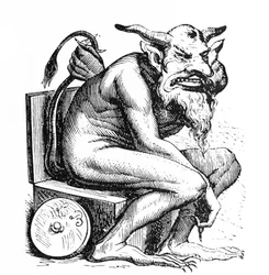 Avbildning av djävulen Belphagor (Belphegor) ur Collin de Plancys Infernal Dictionary. Gravyr av L. Breton. Paris