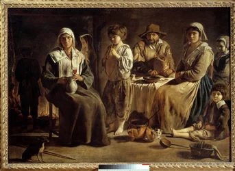 En bondefamilj i en interiör. Målning av Louis Le Nain (1593-1648), 1642. Sol. 1,13 x 1,59 m, Paris, Musée du Louvre