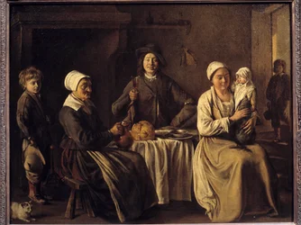 Återkomsten från dopet eller ”Den lyckliga familjen”, 1642. Mått 0,61 x 0,78 m