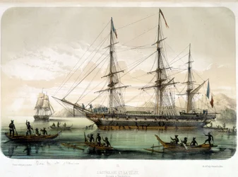 Astrolabben och Zelee anländer till Noukahiva, 1800-talet