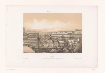 Utsikt över Arsenalen vid hamnen i Brest brest. Vue des Corderies hautes et basses, Bagne och Hôpital Clermontonnerre (titel på objekt) Contemporary France (serietitel) La France de nos jours (serietitel på objekt)