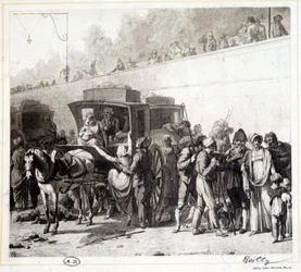 Ankomsten av en flit, heliogravyr av Léon Marotte enligt målningen av Boilly (1803).