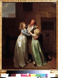 ""Den smärtsamma separationen"" (En sorglig avsked) Målning av Louis Leopold (Louis Leopold) Boilly (1761-1845) cirka 1780 Pushkin Museum, Moskva