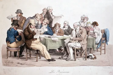 Män som läser tidningar - gravyr Louis Boilly med titeln "" Les journaux""