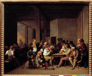 Players in a Cabaret Painting av Louis Leopold Boilly (1761-1845) 1800-talet. Mått: 0,37x0,47m.