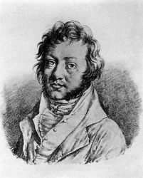 Porträtt av Andre Marie Ampere (1775 - 1836) fransk fysiker. Litografi av Louis Boilly (1761-1845)
