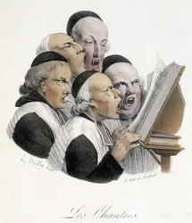 Sjungande religiösa män (Les chantres). Karikatyr av L. Boilly från 1826.