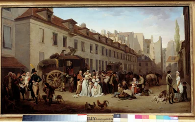Ankomsten av en flit på gården av Messageries Målning av Louis Leopold Boilly (1761-1845). 1803. .