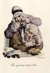 De olika spolarna Gravyr av Louis-Leopold Boilly (Louis Leopold Boilly