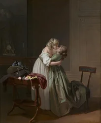 Två unga kvinnor som kysser varandra, omkring 1790-1794