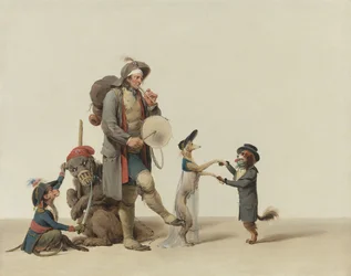 En djurtränare med dansande hundar, en björn och en apa av Boilly, Louis-Leopold (1761-1845). Olja på duk, storlek: 32,4x40,6 cm - Privat samling
