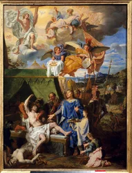 Thaumaturgy: "" Kung Ludvig IX (1214-1270) (Saint Louis) i krig mot ecrouelles"" Målning av Louis Licherie De Beury (1629-1687) Sön. 0,79 x 0,58 m Rouen, Museum of Fine Arts