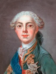 Louis Stanislas Xavier av Frankrike (blivande Ludvig XVIII), greve av Provence (1755-1824) - Louis-Stanislas-Xavier av Frankrike, greve av Provence (1755-1824) - Graverad av Louis Marin (Louis-Marin) Bonnet (1736 eller 1743-1793)