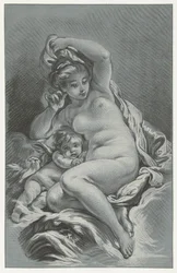 Venus i Cupido Venus och Amor på en delfin