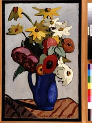 Blombukett i blå vas Målning av Louis Mathieu Verdilhan (1875-1928) Dim. 71,5x45,5 cm Obligatoriskt omnämnande: Collection fondation regards de Provence, Marseille