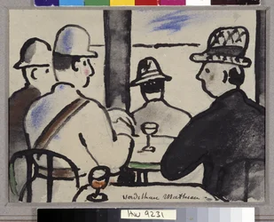 Fyra karaktärer vid baren (akvarell)
