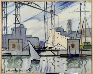 Marseille, färjebron Målning av Louis Mathieu Verdilhan (1875-1928) ca. 1918-1920 Musee Cantini, Marseille