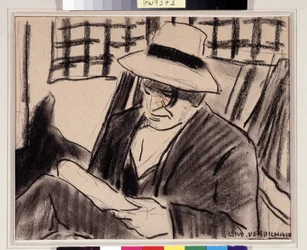 Självporträtt med hatt Teckning av Louis Mathieu Verdilhan (1875-1928) Dim. 23x29 cm Obligatoriskt omnämnande: Collection fondation regards de Provence, Marseille