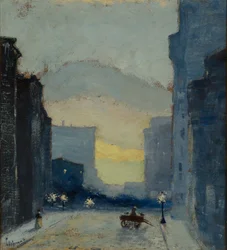 East Side, New York, ca 1908 (olja på papper monterad på papper monterad på fiberboard)
