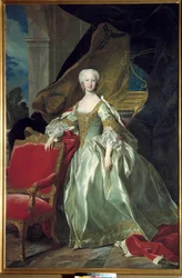 Hellängdsporträtt av Marie Therese (Marie-Therese) Raphaelle, Infanta av Spanien, Dauphine av Frankrike (1726 - 1746). Målning av Louis Michel Van Loo (1707 - 1771)