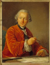Porträtt av Germain Soufflot (1713-1780) arkitekt av Pantheon-målningen av Louis Michel van Loo (1707-1771) 1700-talet 0,79x0,62 m