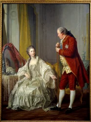 Porträtt av markisen och markisen av Marigny. Abel-Francois Poisson de Vandieres, markis de Marigny, chef för kungens byggnader (1727-1781) och hans hustru Julie Filleul (1751-1822), dotter till Ludvig XV. Målning av Louis Michel Van Loo (1707-1771)