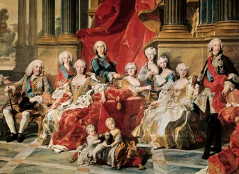 Philip V omgiven av sin familj. Detalj av en målning av Louis Michel van Loo