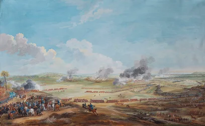 Perspektivbild av slaget vid Lauffeld (Lawfeld) den 2 juli 1747